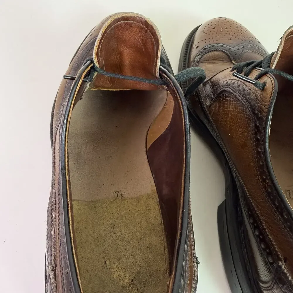 Vintage Nunn Bush Two Tone Brown Wingtip Brogue Oxford Dress Shoes Mens 7.5D USA